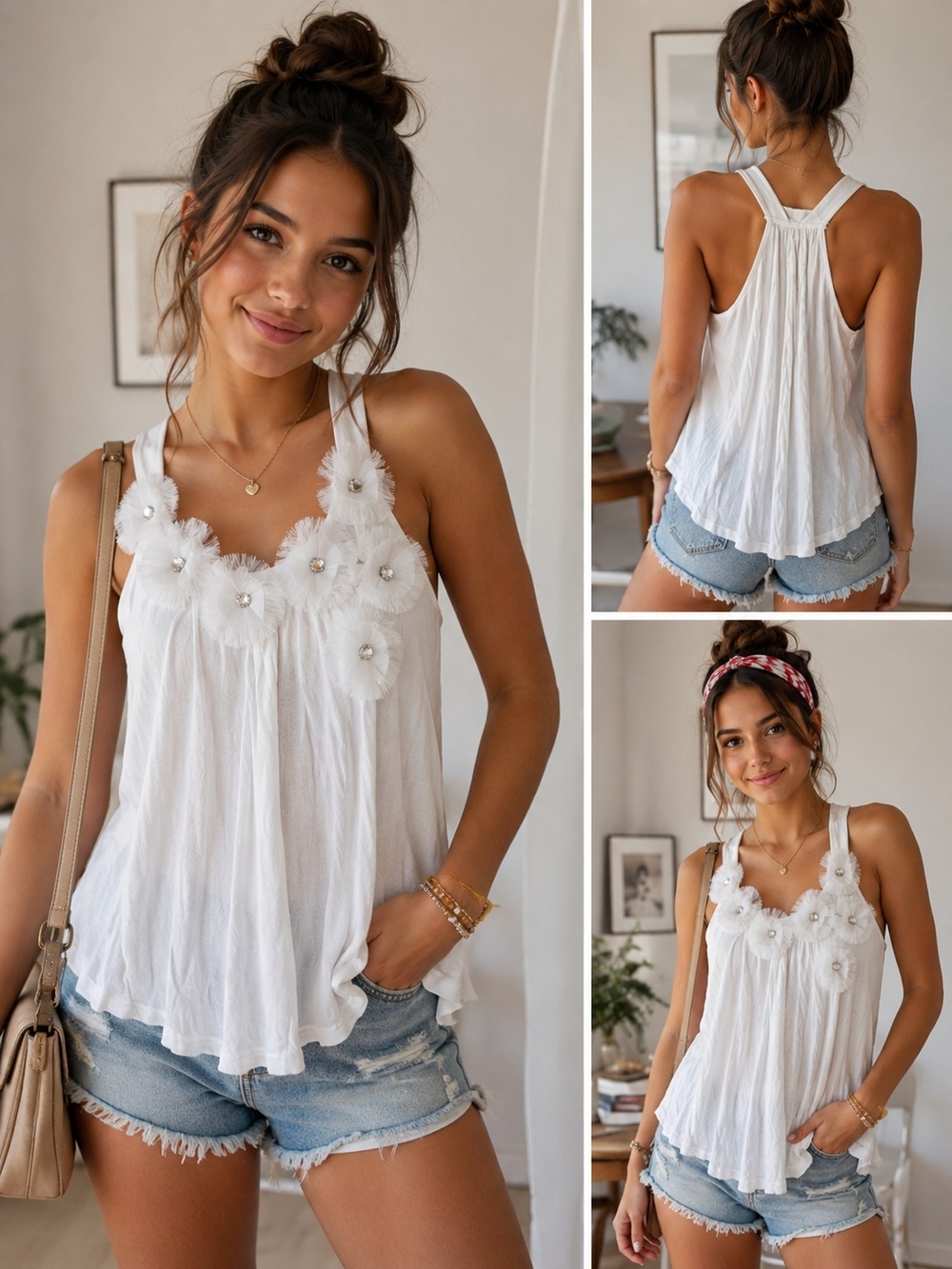 Candie's White Floral Appliqué Racerback Camisole